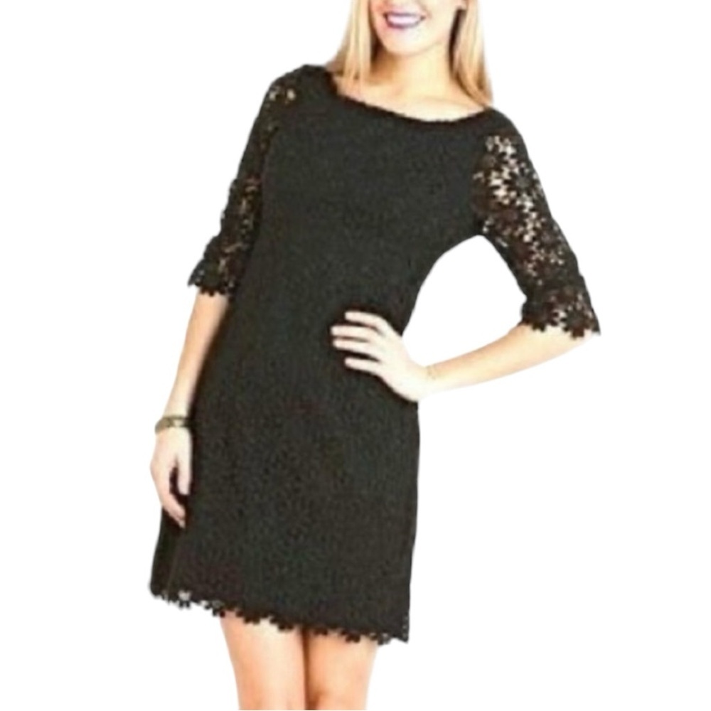 Lilly Pulitzer Shayna Black Lace Dress Daisy Sheath 3/4 Sleeves V Back Size 6 - Picture 14 of 14